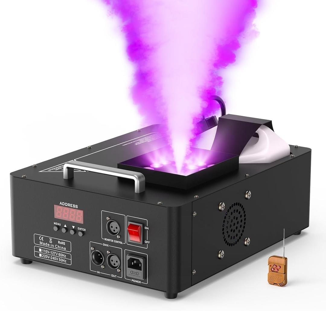 Fog Machine 1500W with Upgraded 24 RGB LED Stage DJ Party Lights,Vertical Smoke Machine DMX & Manual Control for Wedding Halloween Christmas Party Stage Effect Outdoor Indoor