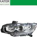munirater Headlight Assembly Driver Side Chrome Projector Replacement for C-ivic 2016 2017 2018 Halogen
