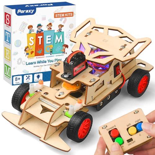 Poraxy STEM Kits for Kids 8-10, STEM Toys for Boys Ages 8-13, Remote Control Car, Wooden 3D Puzzles 8-12 Science Projects Building Model, Birthday Valentines Gifts for 9 11 14 Year Old Teen Boys Girls