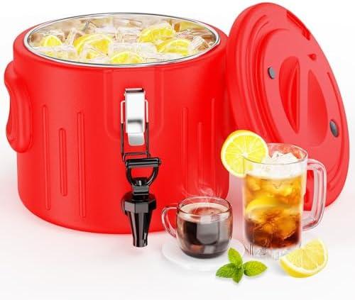 Insulated Beverage Dispenser 2 Gallon - [Stainless Steel Interior] [Hot &Cold Versatile] Hot Drink Dispenser with Spout, Portable Water Cooler Jug for Outdoors Camping Party Sports