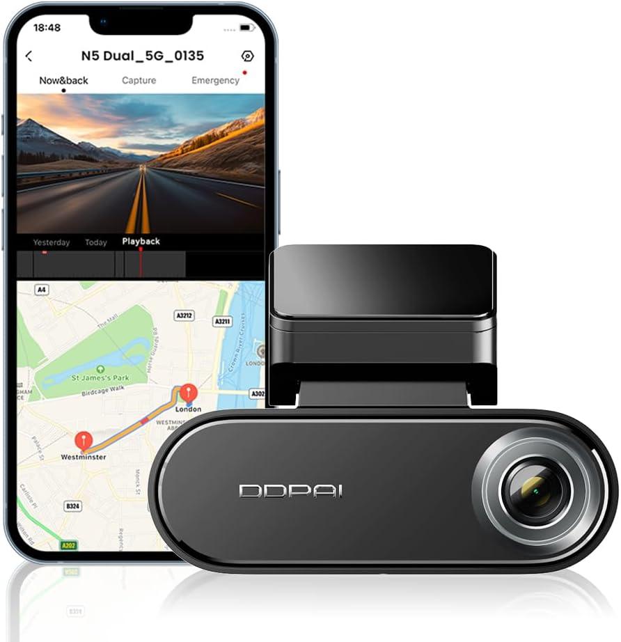DDPAI 4K Car Dash Cam Front 2160P Dashcam Built-in 32G eMMC Voice Control ADAS 5G WiFi GPS G-Sensor with APP Control Night Vision 24 Hours Parking Monitor Support 512GB TF Card, N5