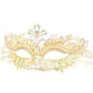 Hoshin Masquerade Mask, Mardi Gras Deecorations Venetian Masks for Womens (White With Gold Line)