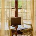 Stripe Gold Sheer Curtains 120 Inch Length Extra Long With Grommets Semi Transparent for Living Room and Bedroom Set of 2 Light Filtering