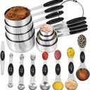 16 Pieces Measuring Cups and Magnetic Measuring Spoons Set Stainless Steel,8 Measure Cups with Silicone Handle and 7 Double Sided Magnetic Measure Spoons & 1 Leveler