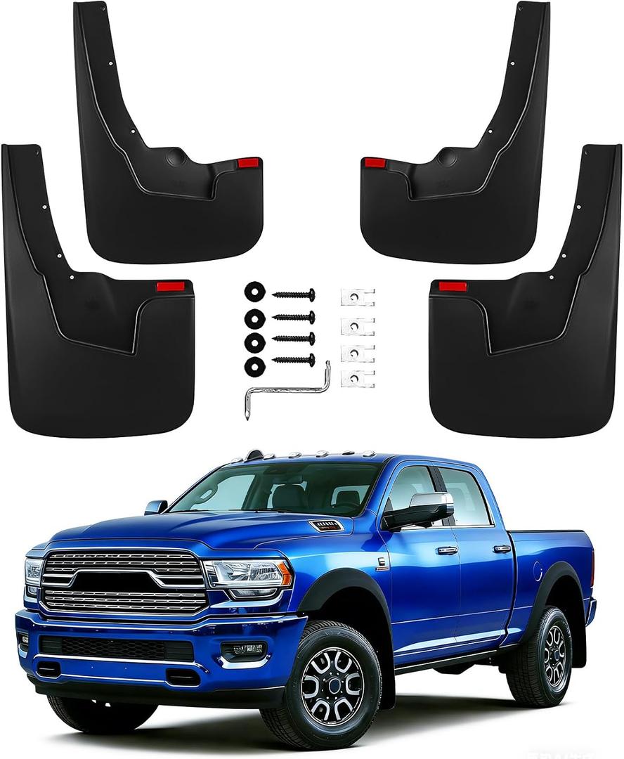 Mud Flaps Splash Guards Compatible with 2019-2024 Ram 1500,Front and Rear Mud Guards Fender Flares for Ram 1500 Accessories (with Fender Flares) 4 Piece Set Black Textured Finish