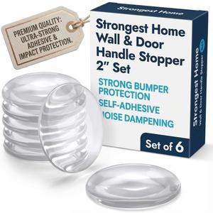 STRONGEST HOME Wall Protector for Door Knobs, 2-Inch - Clear Self-Adhesive Door Stopper Guards - Quiet Rubber Bumpers for Wall Protection, 6-Pack