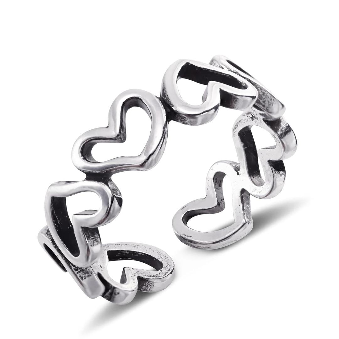 Silver Heart Ring - Adjustable Vintage Sterling Silver Open Heart Ring for Women, Unique Statement Thumb Ring