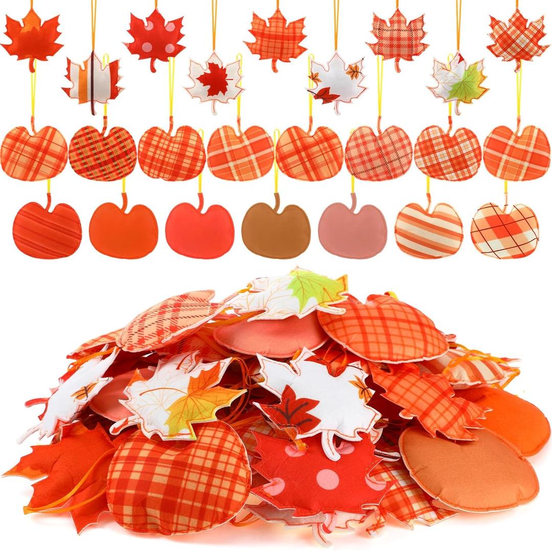 57 Pcs Fall Thanksgiving Tree Ornaments 3D Pumpkin Hanging Ornaments Felt Maple Leaf Fall Decoration for Home Farmhouse Harvest Autumn Tree Decoration