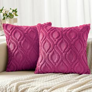 MIULEE Hot Pink Throw Pillow Covers 18x18 Inch, Soft Winter Plush Faux Wool Couch Pillow Covers Set of 2 Decorative Farmhouse Boho Throw Pillows for Sofa Living Room Bed