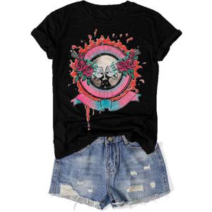 Vintage Band Shirt for Women Retro Rock and Roll Graphic Tee Country Music Concert T Shirt Casual Short Sleeve Tops (Medium, Black-10)