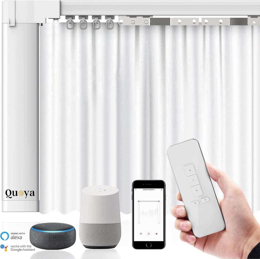 Quoya QL600 Smart Electric Curtain Track, Motorized Motor, Adjustable Track Length, Compatible with Alexa, Google, Siri, Apple Watch (QL600, up to 196 inches (5m))