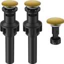 Bathroom Sink Drain with Overflow, Hurran Universal Bathroom Sink Stopper for Bathroom Vanity Vessel Sink, Plastic Pop-up Sink Drain with Hair Catcher Anti-Clog Strainer, 2 Pack, Brushed Gold