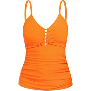 Ocean Blues Women's Retro Tankini Swimsuit Shirring Tummy Control Tankini Top Only (Large, Neon Orange)