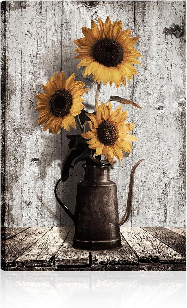 Sunflower Pictures Kitchen Wall Decor: Yellow Sunflower Paintings Rustic Farmhouse Wall Art Canvas Prints Vintage Posters Country Bathroom Decor Modern Artwork Wall Hanging Decor 16x24 Inches