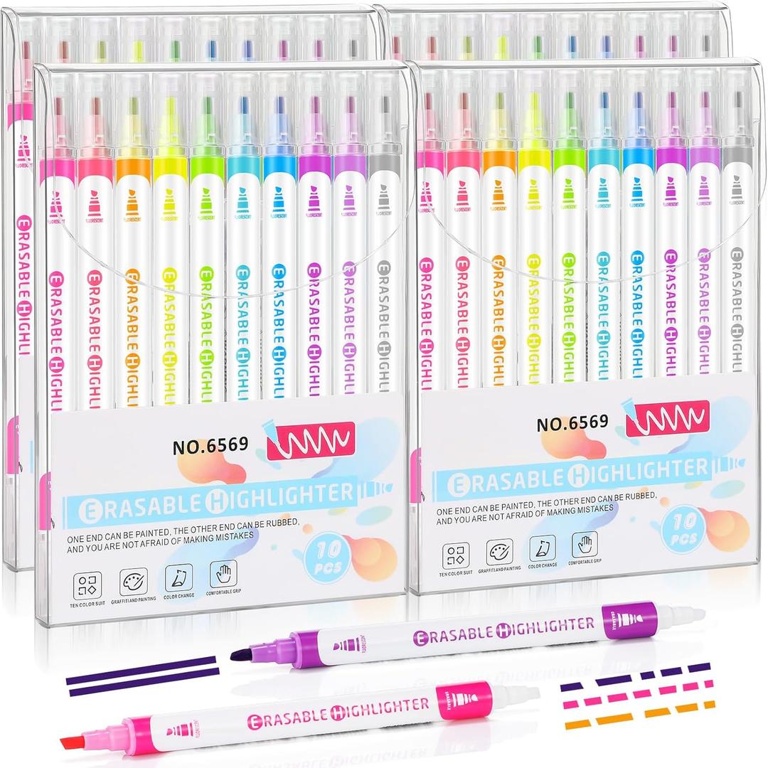 Zhehao 40 Pcs Erasable Highlighters, Smooth Writing Double Head Highlighter for School Office Back to School Supplies Occ Shoebox Gifts