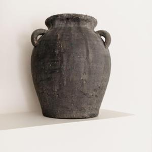 Mulberry Lane Co. Handmade Black Vase - 9.5'' Tall, Black Ceramic Vase, Antique Decor with 3 Ear Design, Wide Mouth, Non-Slip Bottom, Matte Finish for Home Decor, jarrones decorativos para sala