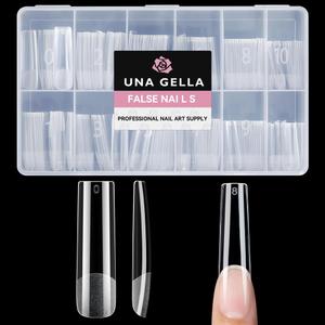 UNA GELLA Nail Tips Square XXL Long: Full Cover Pre-file Square Straight Gel Nail Tips No C Curve for DIY Press On Nails 216PCS, 12 Sizes Gel Nail Extensions Art Salon