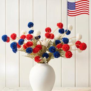 Red White and Blue Artificial Flower Arrangement 12 Stems with American Flag, 4th of July Table Decorations Centerpiece for Patriotic Home Decor, Independence Day Party, Memorial Day Decor