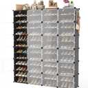Portable Shoe Rack Organizer with Door, 96 Pairs Shoe Storage Cabinet Easy Assembly, Plastic Adjustable Shoe Storage Organizer Stackable Detachable Free Standing DIY Expandable 12 Tier Black