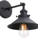Phansthy Industrial Wall Sconce Light 8.1 Inches Metal Lampshade Vintage Style 1-Light Wall Light 180 Degree Adjustable Lighting Direction (Black)