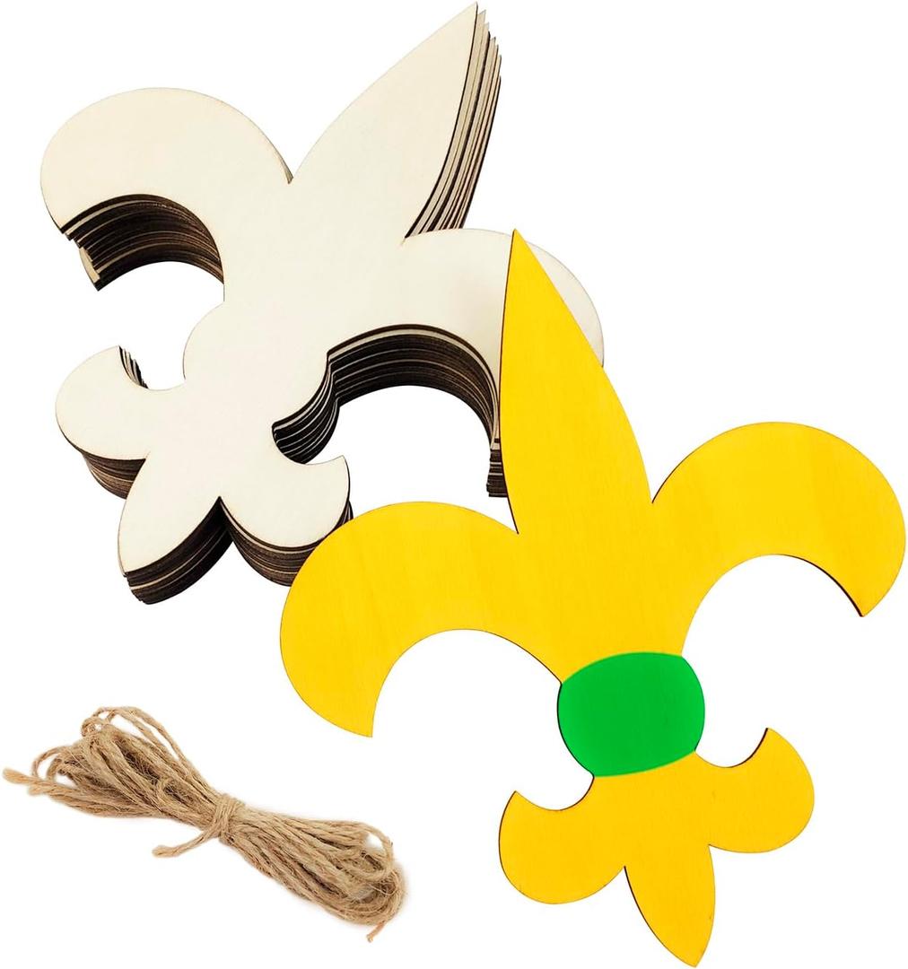 15 Pack 6 Inch Wood Fleur De Lis Cutouts Unfinished Wood Fleur De Lis Crafts Wooden Fleur De Lis Hanging Ornaments DIY Fleur De Lis Craft Gift Tags for Home Party Decoration