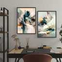 2 x Modern Abstract Line Canvas Wall Art Minimalist Blue Green Texture Wall Decor Picture Mid Century Gray Geometric Painting Print Graffiti Poster Artwork for Living Room Bedroom Office Decorate,Unframed (16L''x12W'')