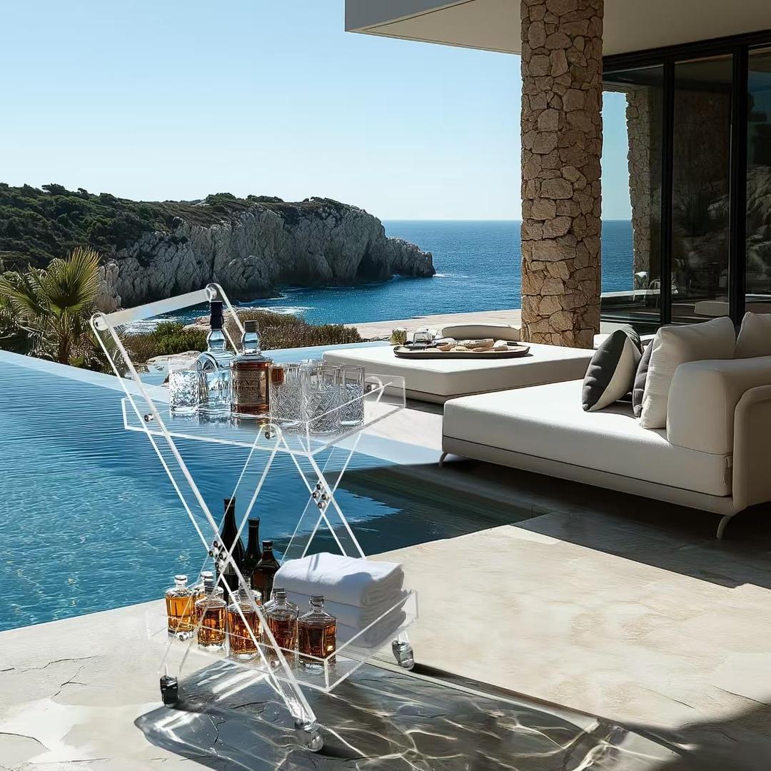 MUKAI Acrylic Utility Rolling Cart with Handle, Multifunctional Storage Cart with Wheels for Office, Living Room, Kitchen, Movable Storage Organizer