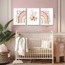 AKWISH Boho Rainbow Wall Art for Girls Room - Set of 3 Framed Wildflower Canvas Prints for Nursery, Baby Girl Room, Kids or Dorm Decor - Soft Pastel Botanical Bohemian Wall Decor 12x16in