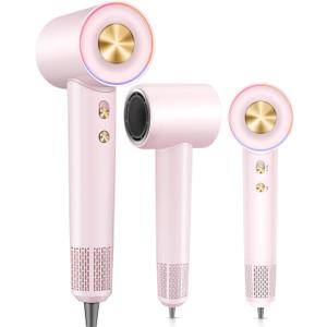 Professional High Speed Ionic Hair Dryer - 1 Min Fast Drying, 180000 RPM Blow Dryer 500 Million Negative Ions, No Heat Damage & Low Noise, Lightweight, Hairdryer with Magnetic Concentrator for Women (Pink)