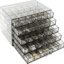 Clear Grey Acrylic Jewelry Storage Box, Earring Jewelry Organizer with 5 Drawers, 5-Layer Jewelry Box for Women, Earring Display Holder for Earrings Ring Bracelet Necklace, 120 Grid Storage Box