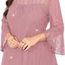 ZOMVA Women's Plus Size Ruffle 3/4 Sleeve Blouses Casual Elegant Dressy Crew Neck Double Layers Sparkly Mesh Tunic Tops (XX-Large Plus, Pink)