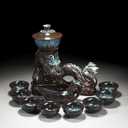 Chinese Gongfu Tea Set - Ceramic Teapot with Infuser, 8 Cups, Semi Automatic Dragon Design for Loose Leaf Tea