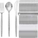 SUT 300PCS Silver Plastic Silverware, Disposable Utensils, plastic cutlery Set Includes 100 Knives, Forks and Spoons, Disposable Silverware for Party, Hammered Silverware Set