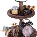 Urban Deco Wooden Decorative Tray Two Tiered Tray Decorations Round Serving Tray with Metal Handle, Wooden Cupcake Stand for Party Tiered Dessert Stand - Dark Brown Farmhouse Wood Tray