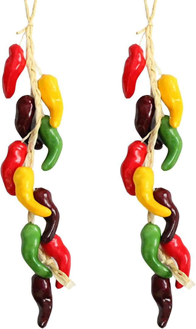2Pcs Artificial Hanging Pepper String Fake Colorful Bell Peppers Skewers Simulation Faux Pepper Vegetable Garland Model Ornaments for Home Kitchen Farmhouse Party Wall Decorations Photography Props