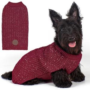 KYEESE Dog Sweater with Leash Hole Warm Pullover with Reflective Yarn for Small and Medium Dogs Male Soft Knit Pullover Boy Dog Coats Cozy Lightweight Thick Sweater,Dark Red,Medium