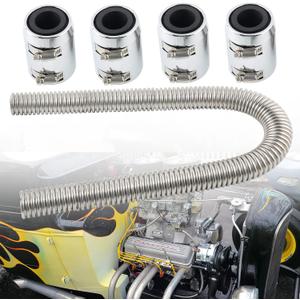 Universal 48" Flexible Radiator Hose Stainless Steel Universal Water Hoses Adapter Coolant Radiator Hose Kit Could be Used with 1-1/4", 1-1/2" or 1-5/8" Radiator Necks(Silver)