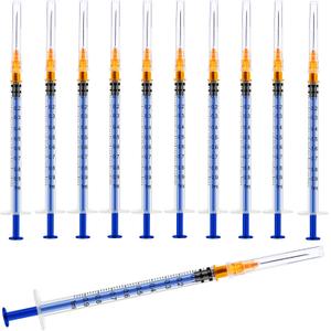 100 Pack 1ml/cc Plastic Luer Slip Syringa with 25Ga and Cap, Individually Sealed Wrapped, for Scientific Labs, Measuring Liquid, Refilling Cartridges or Glue Applicator