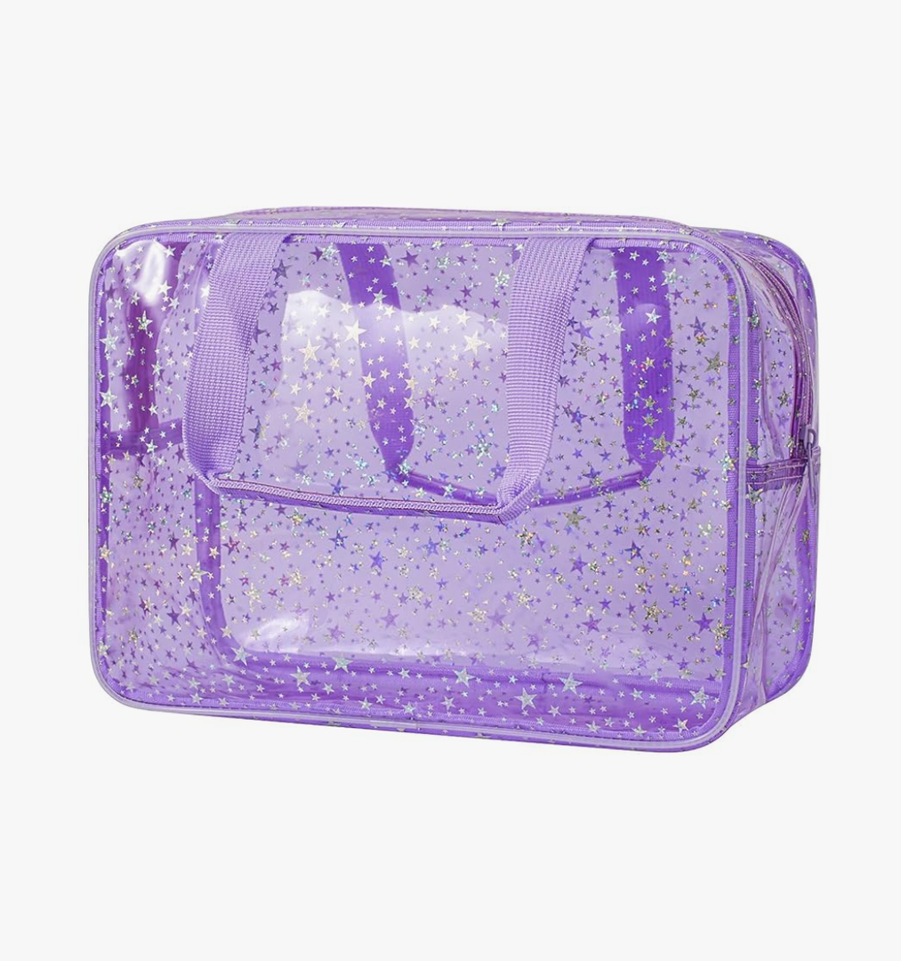 Clear PVC Star Large Cosmetic Bag, Transparent Large Zippered Opening Makeup Bag, Portable Waterproof Travel Bag with Handle, Gym, Swimming and Beach Bag (05Purple)