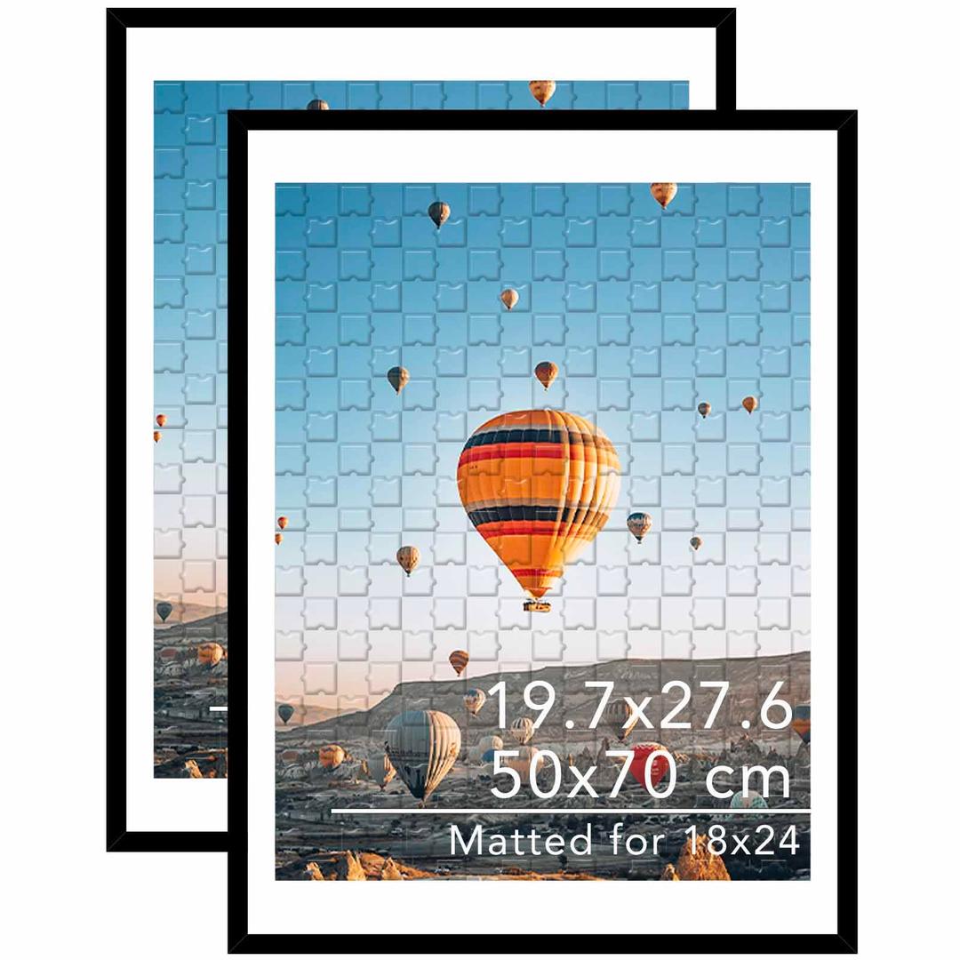 JCJMY 19.7x27.6 Puzzles Frame for 50x70 cm Puzzle Poster Photo Picture, Display 18x24 with Mat or 19.7 x 27.6 without, Wall Hanging 19.7 by 27.6 inch 1000 Pieces Puzzles Frame, 2 Pack, Black