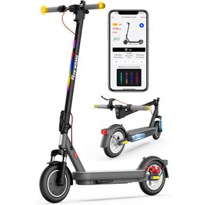 5TH Wheel V40 PRO Electric Scooters, 48V 800W Peak Motor & 20 MPH, 24.9 Miles Range, 10" Solid Tires, Front-N-Rear Suspension and Ambient Light, Folding Sport Scooters with Dual Brake System and APP
