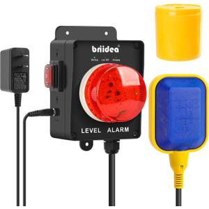 New Upgrade! Sump Pump Alarm, Briidea Indoor/Outdoor High Water Septic Tank Alarm with Dual Power Supply Design, 110dB Alarm, Large LED Indicator, AC Power Light Test Button 10ft Float Switch