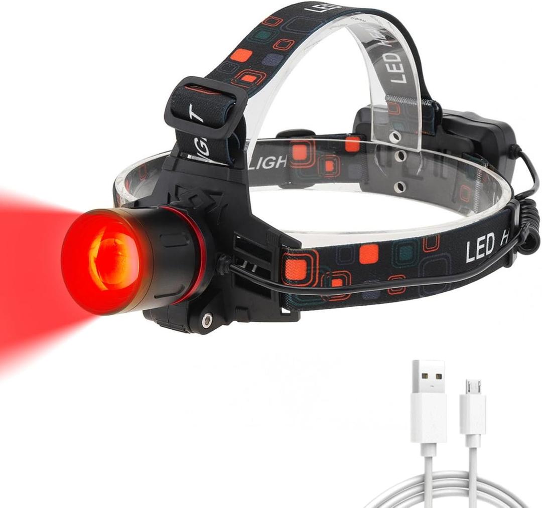 WINDFIRE Red Light Headlamp, Rechargeable Red Hunting Lights Headlight with 3 Lighting Modes, Zoomable, IPX4 Water Resistance Red Coyote Predator Light for Astronomy, Stargazing, Night Observation