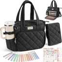 Large Bible Bag w/Bible Cover Case for Women, Puffer Bible Tote Bag Quilted Church Bag Book Carrying Case w/Shoulder Strap, Bible Study Supplies Journaling Kit Accessories Women Christian Easter Gift