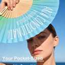 4 Pack Handheld Folding Fans with Funny Italian Quote Ecological Air Conditioning, Blue Green Ombre Fabric & Bamboo Hand Fan, Eco-Friendly Summer Cooling Tool for Travel, Beach & Party Favors