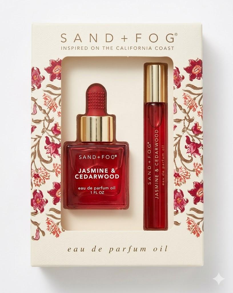 Sand + Fog JASMINE & CEDARWOOD  Eau de Parfum Oil Set, 1 fl oz Dropper and 0.33 fl oz Roller, JASMINE & CEDARWOOD