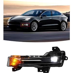 Front Fog Lights, Model y Daytime Running Light Led Drive Side & Passenger Side Fog Light Compatible with Tesla Model 3 17-23 and Model y 2019-2024 1077391-00-E, 1077391-00-F(Driver's side/left side)
