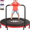 Happin 36" Mini Foldable Toddler Trampoline for Kids with Height-Adjustable Handle, Noise-Free Kids Trampoline Indoor with Super Safety Pad & Durable Steel Frame, Indoor/Outdoor (Black and Red)