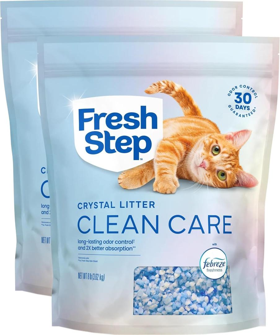 2 x Fresh Step Clean Care Crystal Cat Litter, Lightweight with Febreze Freshness and Long-Lasting Odor Control, Low Dust, 16 lbs. (2 x 8 lb bag)