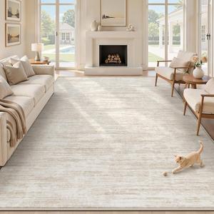 9x12 Area Rugs Living Room Rug: Washable Modern Abstract Rugs Neutral Non Slip Rug Soft Low Pile Indoor Bedroom Carpet for Nursery Office Dining Room Kids Room (Beige, 9'x12')
